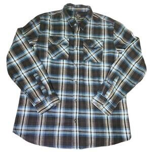 BURNSIDE Men‎ Blue Plaid Flannel Shirt Button Down Long Sleeve Pockets Size XL